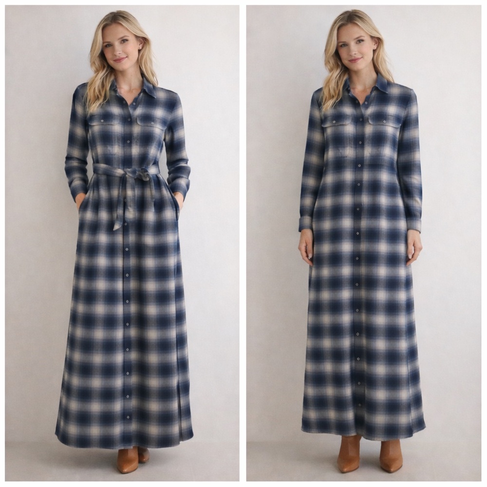 Polo Ralph Lauren button down shirt dress 6 maxi plaid cowgirl cotton western